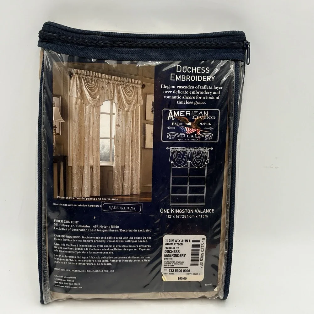 American Living Duchess Embroidery Kingston‎ Window Valance 112x16 Oyster Tan
